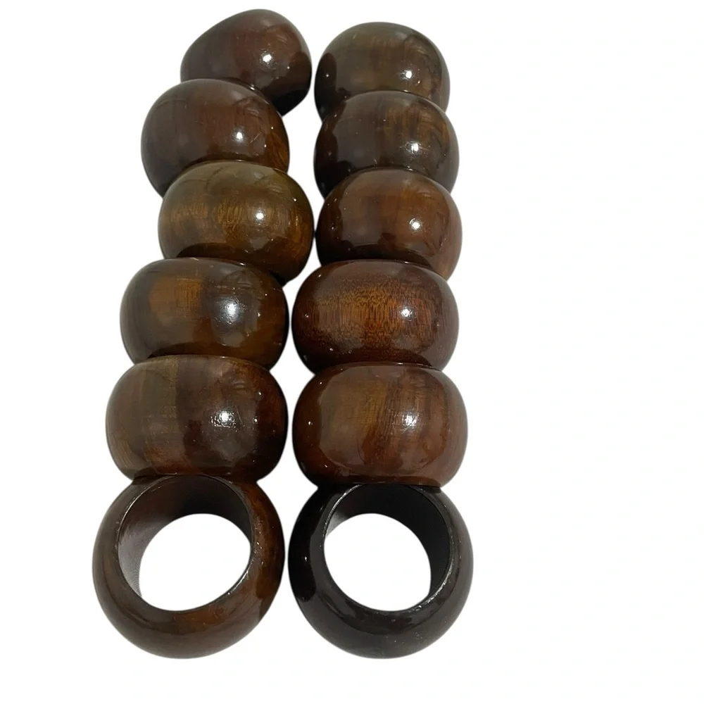 Wooden Napkin Rings Set Of 12 Dark Stained / Polished Wood Round Vintage